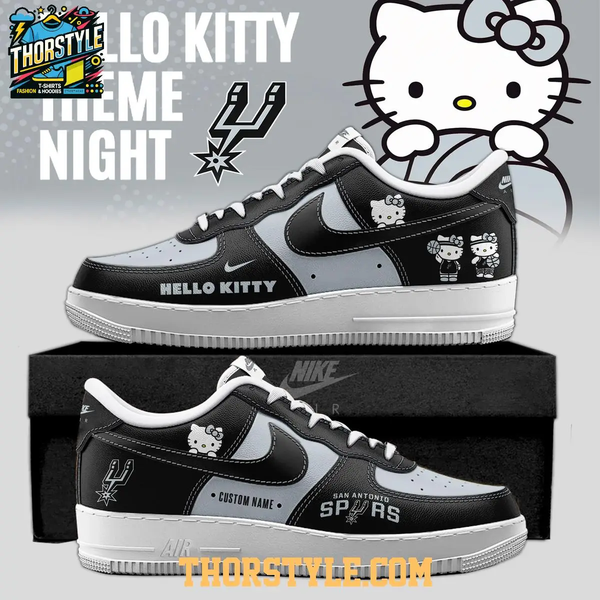 San Antonio Spurs Hello Kitty Night 2026 Sanrio Personalized Air Force 1 Shoes San Antonio Spurs Hello Kitty Night 2026 Sanrio Personalized Air Force 1 Shoes - Image 1