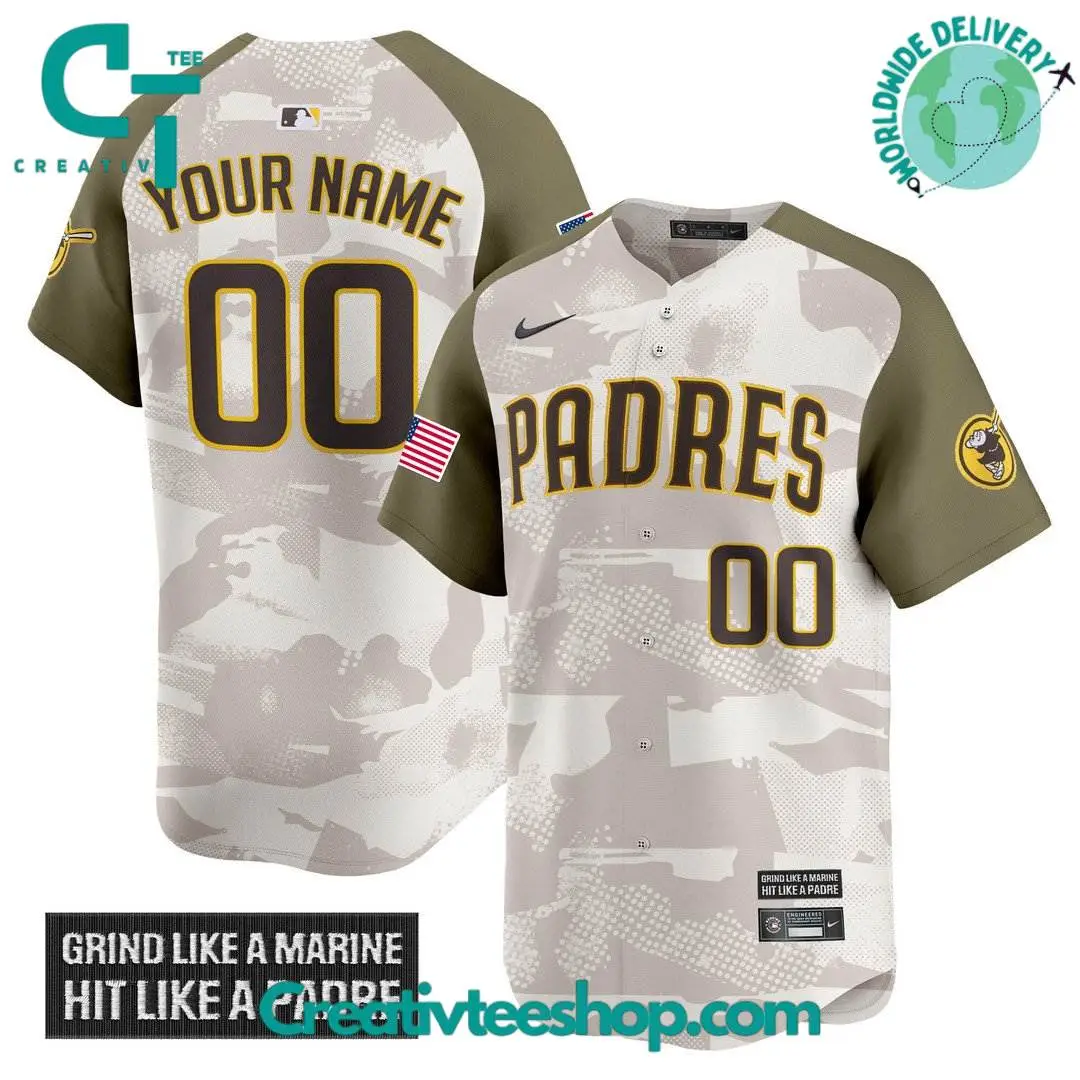 San Diego Padres 2025 Armed Forces Day Personalized Camo Baseball Jersey