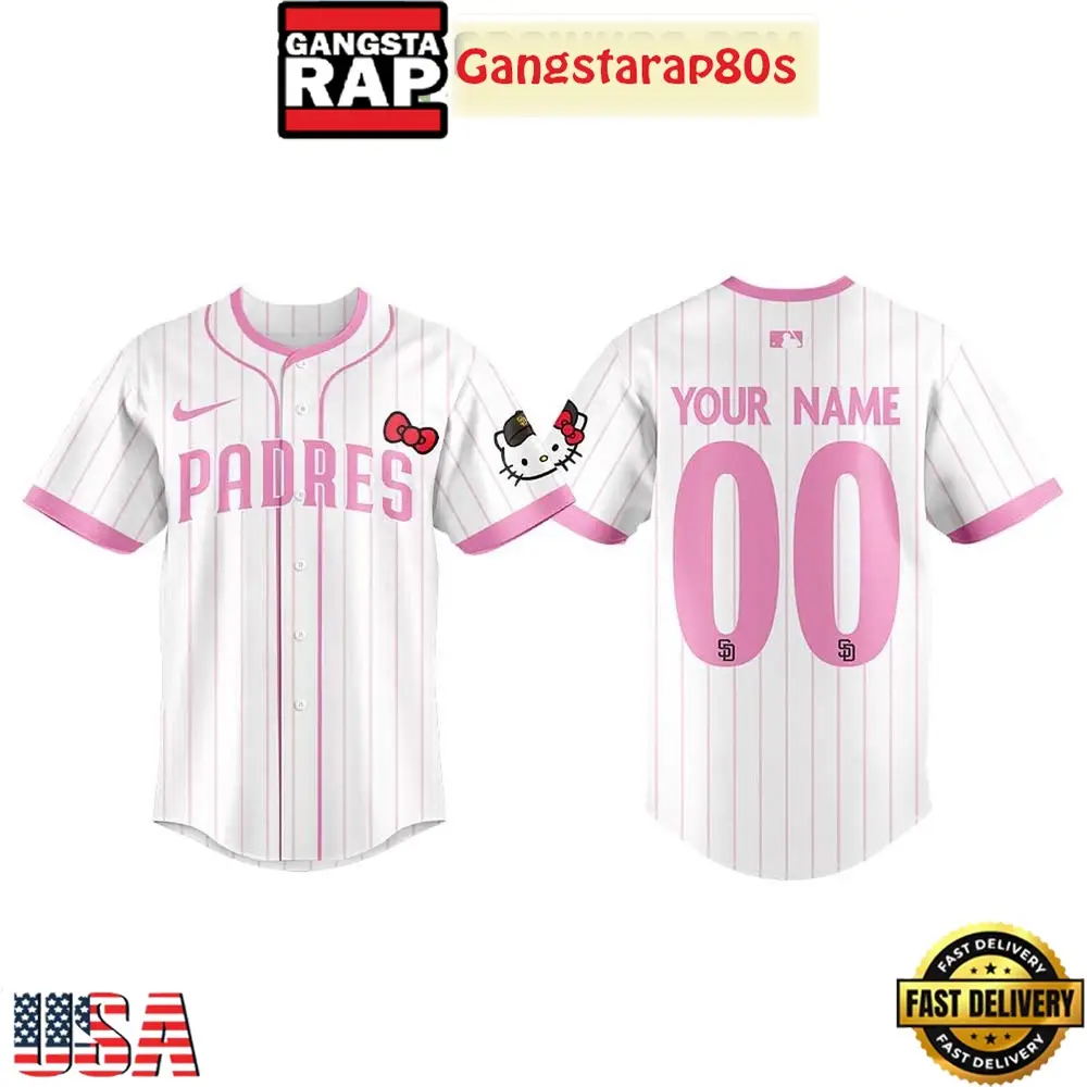 San Diego Padres Hello Kitty Night 2026 Custom Baseball Jersey San Diego Padres Hello Kitty Night 2026 Custom Baseball Jersey - Image 1