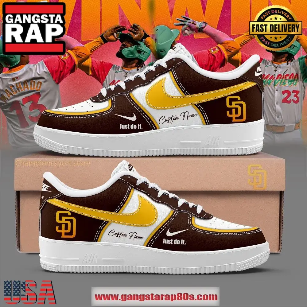 San Diego Padres Just Do It Air Force 1 Running Sneakers Shoes San Diego Padres Just Do It Air Force 1 Running Sneakers Shoes - Image 1
