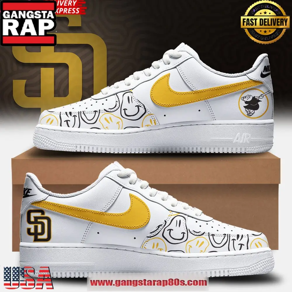 San Diego Padres Smile Air Force 1 Running Sneakers Shoes San Diego Padres Smile Air Force 1 Running Sneakers Shoes - Image 1
