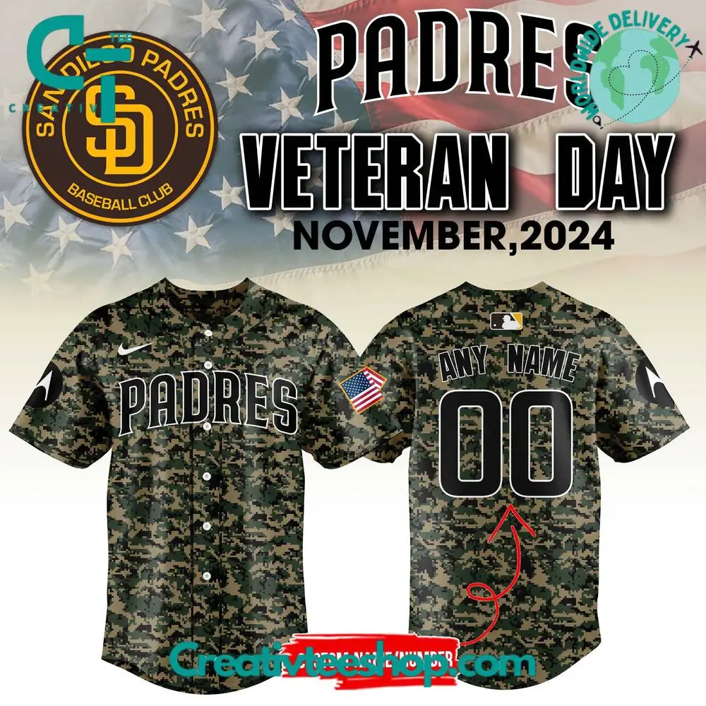 San Diego Padres Veterans Day Camo Baseball Jersey San Diego Padres Veterans Day Camo Baseball Jersey - Image 1