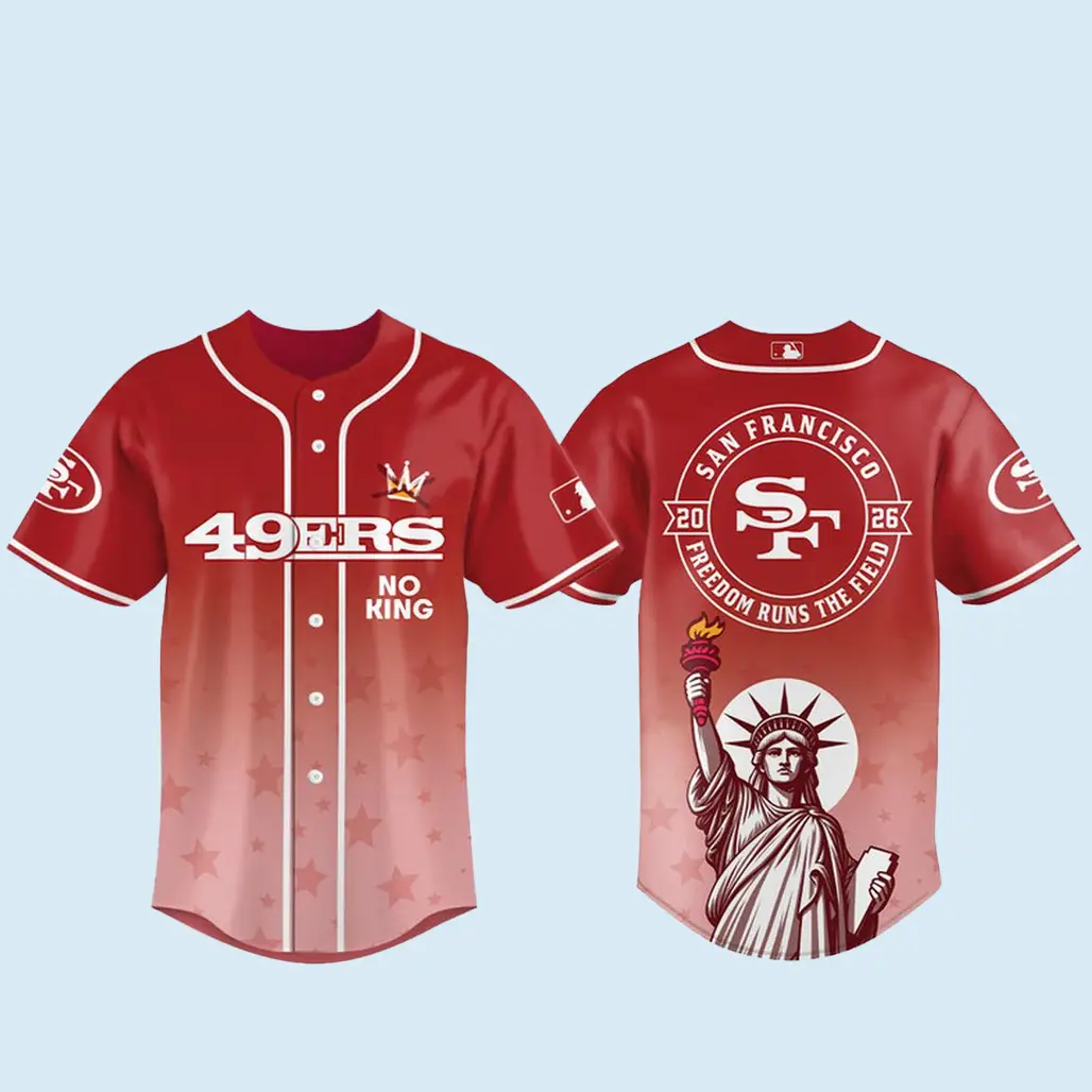 San Francisco 49ers 2026 No Kings Freedom Runs The Field Baseball Jersey - Tazila