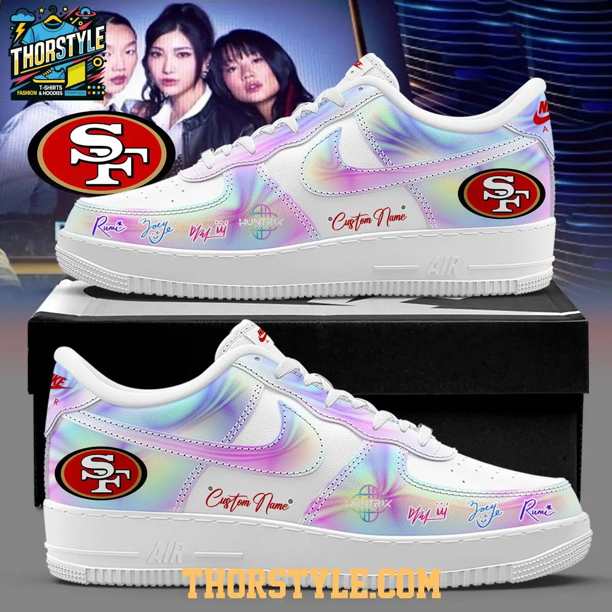 San Francisco 49ers KPop Demon Hunters 2026 Personalized Air Force 1 Shoes San Francisco 49ers KPop Demon Hunters 2026 Personalized Air Force 1 Shoes - Image 1