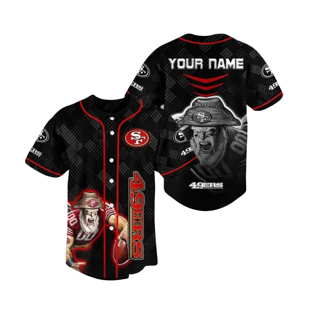 San Francisco 49Ers Mascot Custom Name Baseball Jersey - Tazila
