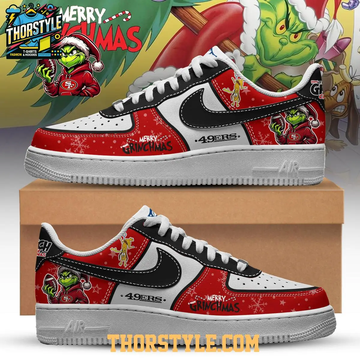 San Francisco 49ers Merry Grichmas Grinch Stole Christmas Air Force 1 Shoes