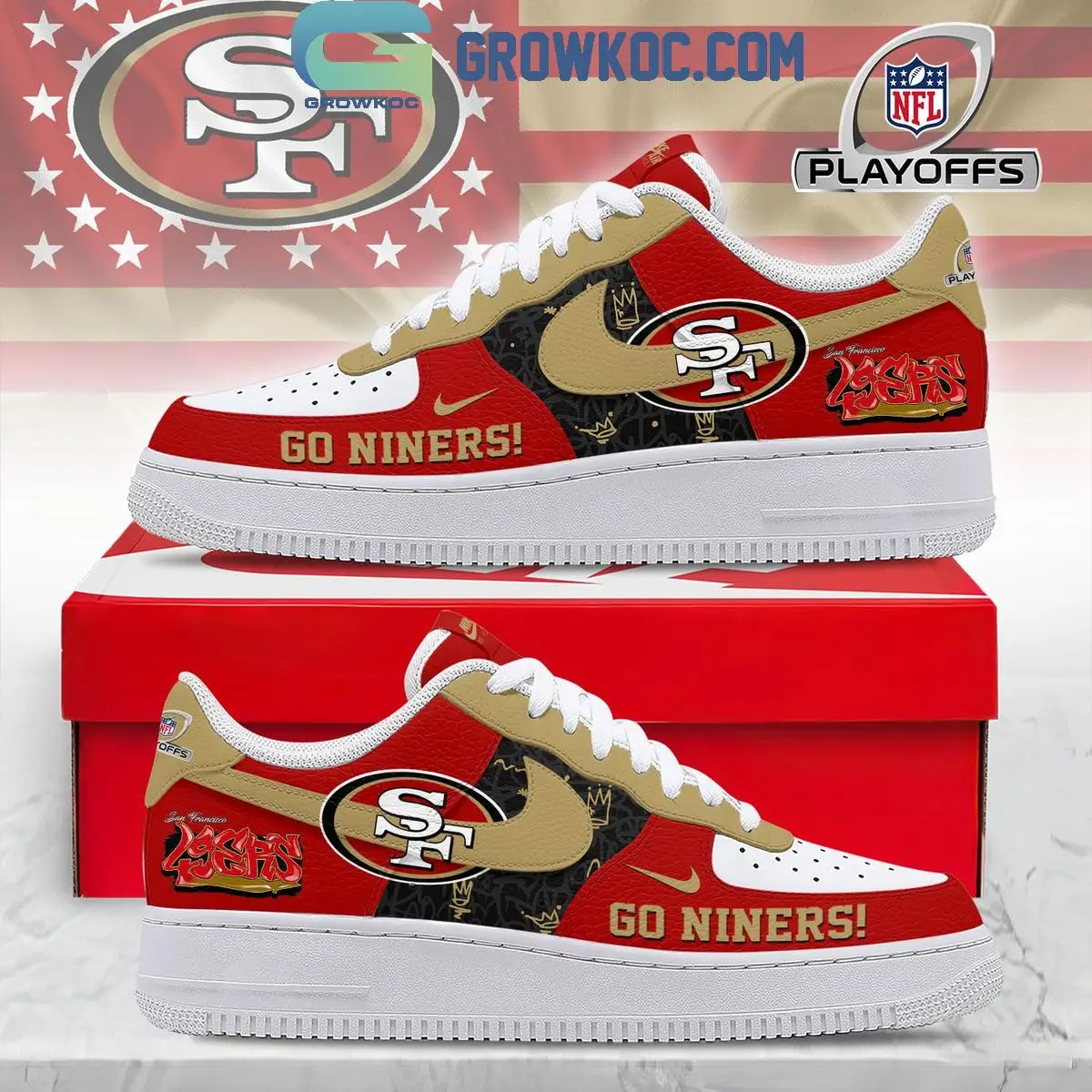 San Francisco 49ers NFL Playoffs Go Niners Air Force 1 Shoes
