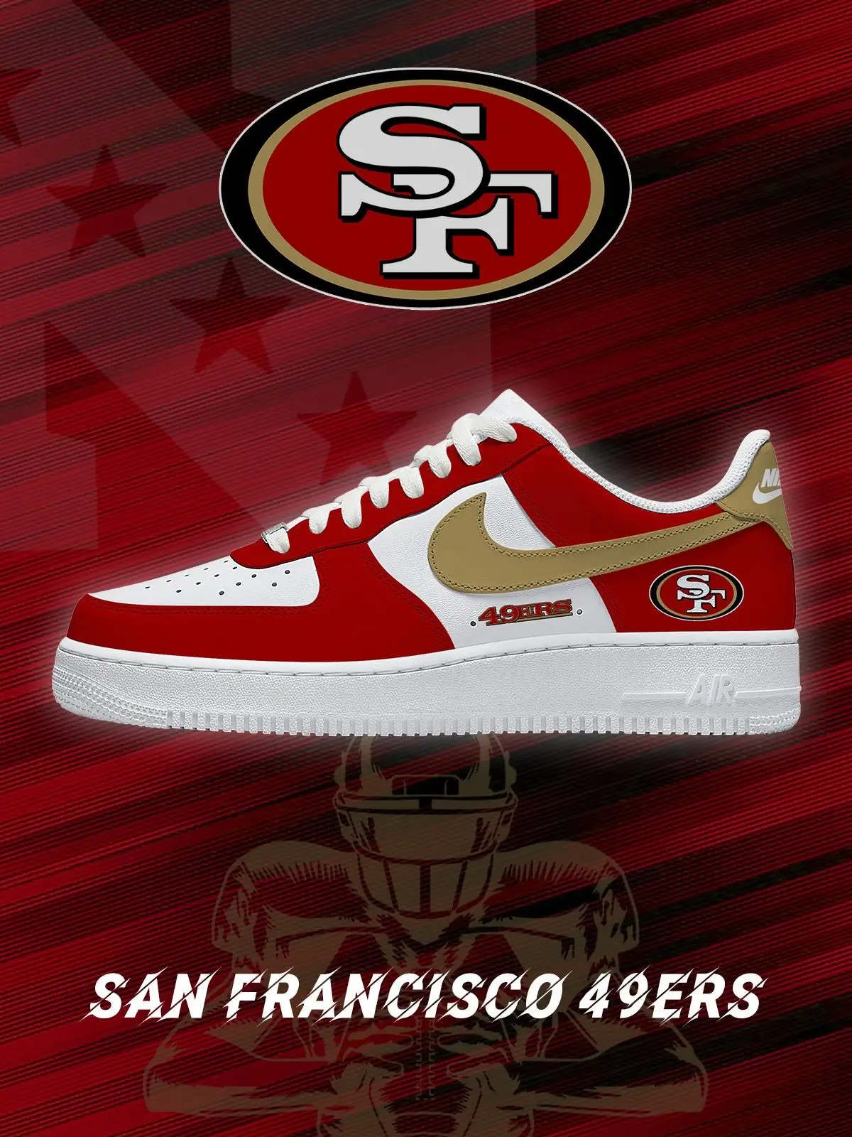 San Francisco Football Custom Air Force 1 Sneakers - NFL Fan Edition | NS65