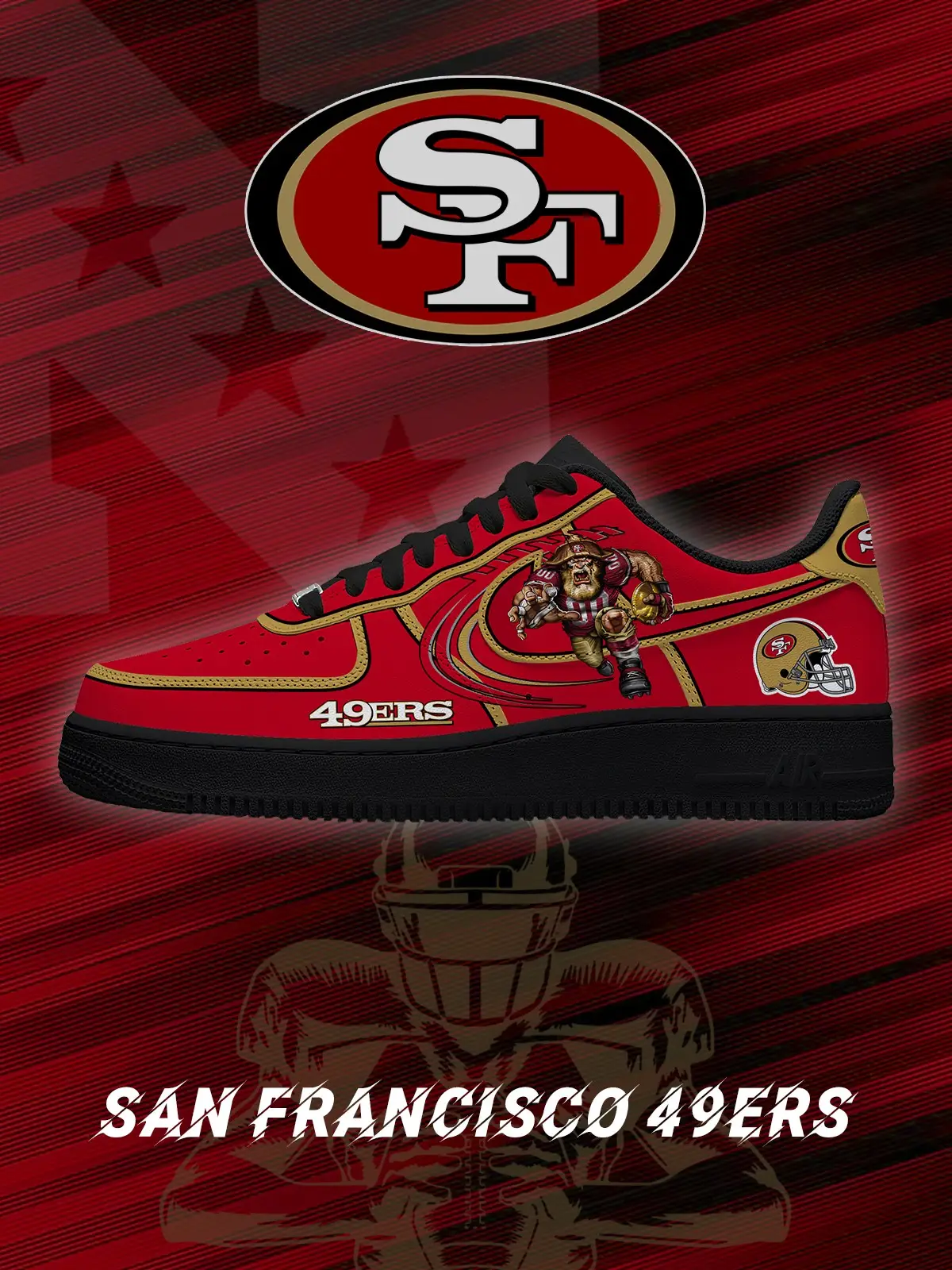 San Francisco Football V.2 Custom Air Force 1 Sneakers - NFL Fan Edition | SX93