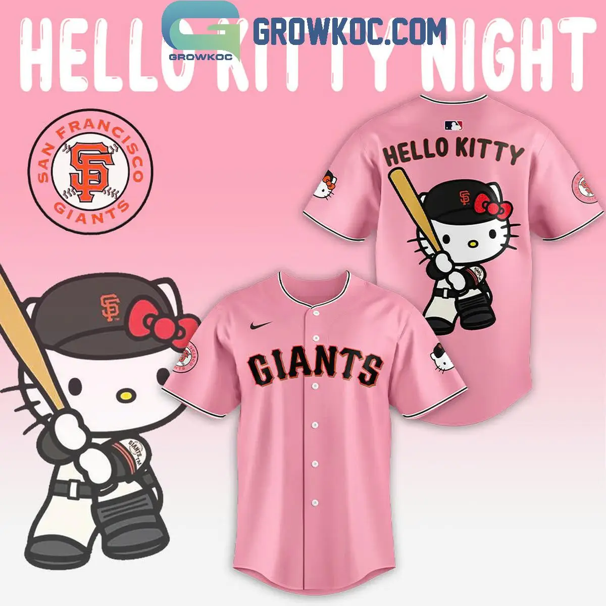 San Francisco Giants Hello Kitty Let's Go Giants Baseball Jersey