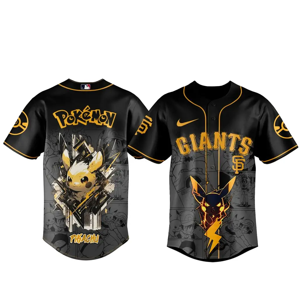 San Francisco Giants x Pokémon Pikachu 2026 Black Baseball Jersey - Tazila San Francisco Giants x Pokémon Pikachu 2026 Black Baseball Jersey - Tazila - Image 1
