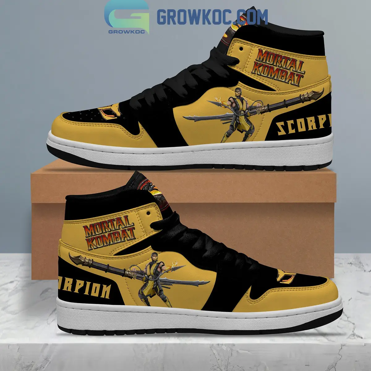 Scorpion Mortal Kombat Fan Air Jordan 1 Shoes Scorpion Mortal Kombat Fan Air Jordan 1 Shoes - Image 1