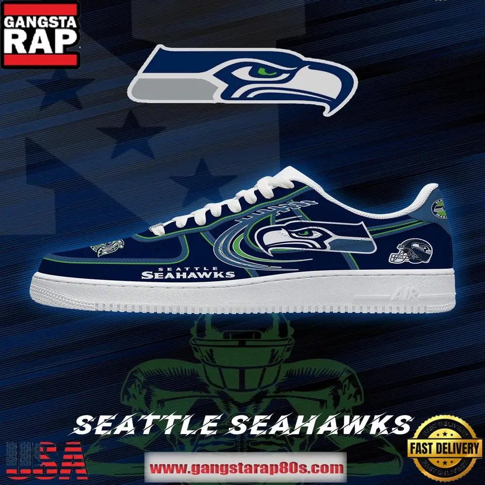 Seattle Football NFL Team Logo Air Force 1 Sneakers Shoes Sneakers Seattle Football NFL Team Logo Air Force 1 Sneakers Shoes Sneakers - Image 1