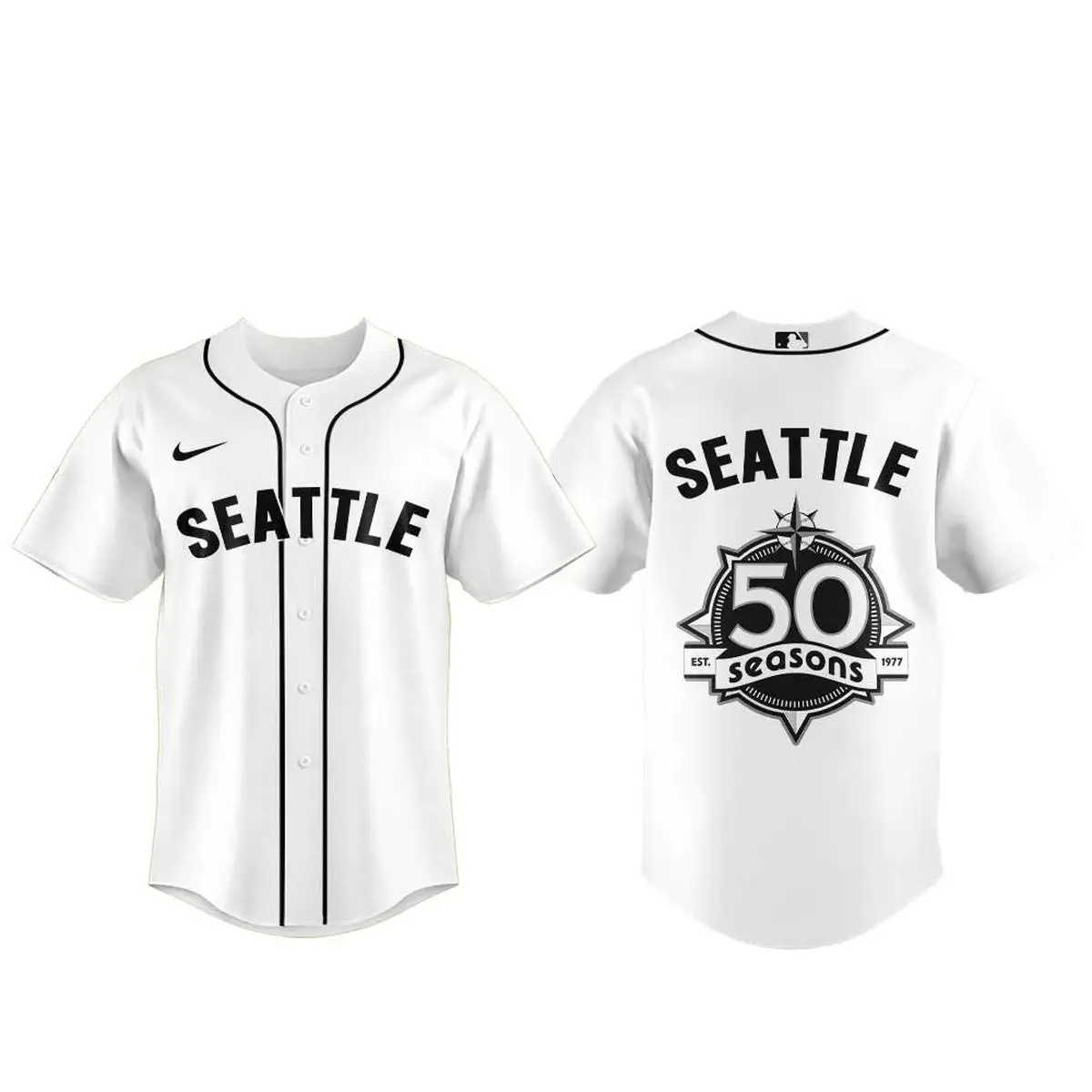 Seattle Mariners 1977 Seattle Steelheads Celebrated 50 seasons Negro Leagues Baseball Jersey - Tazila Seattle Mariners 1977 Seattle Steelheads Celebrated 50 seasons Negro Leagues Baseball Jersey - Tazila - Image 1