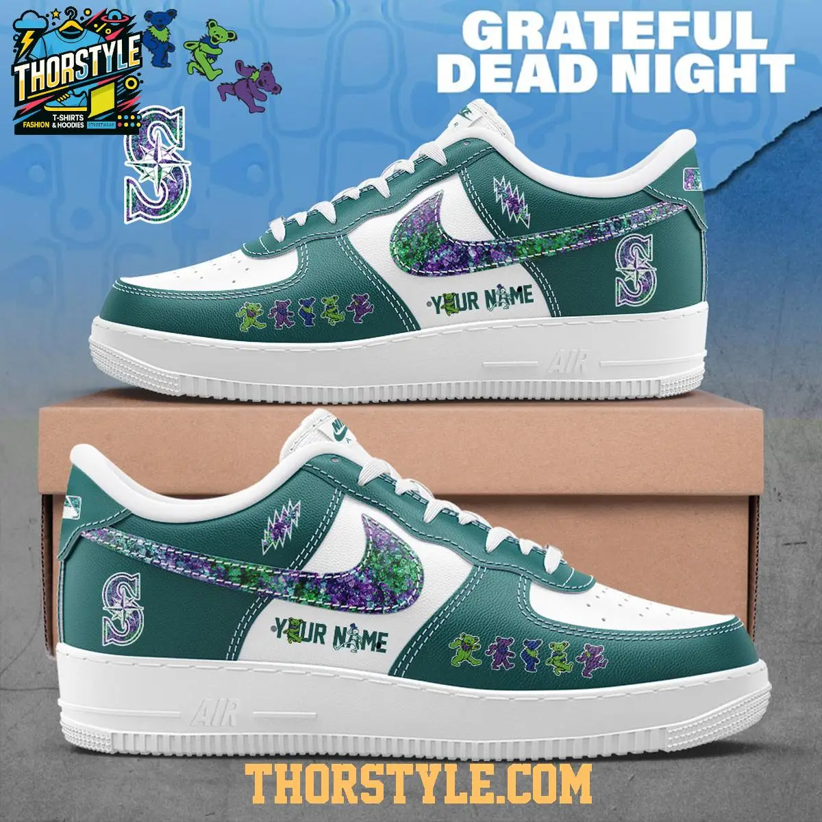 Seattle Mariners Grateful Dead 60th Anniversary Personalized Air Force 1 Shoes