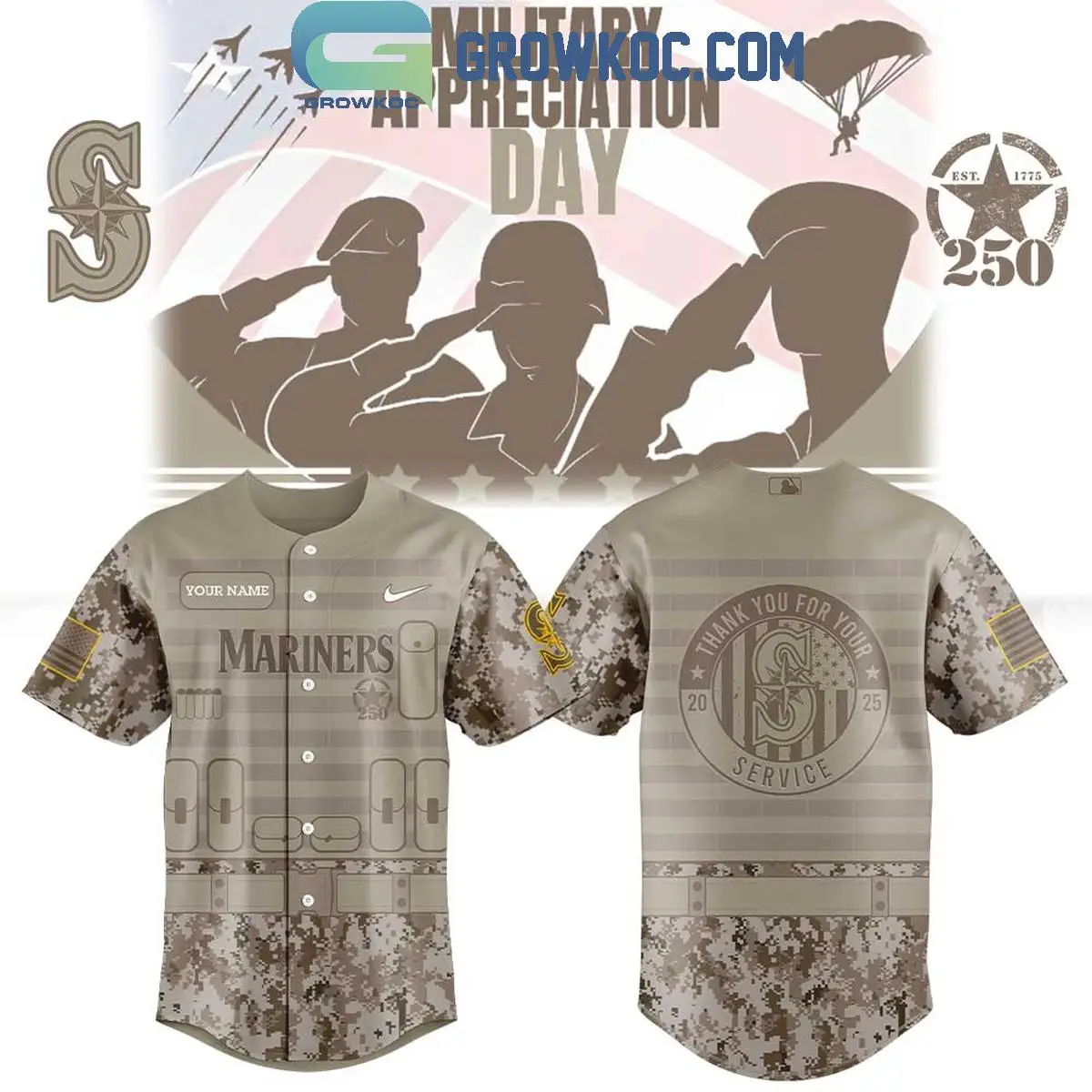 Seattle Mariners Military Appreciation 250th Anniversary 2025 Jersey