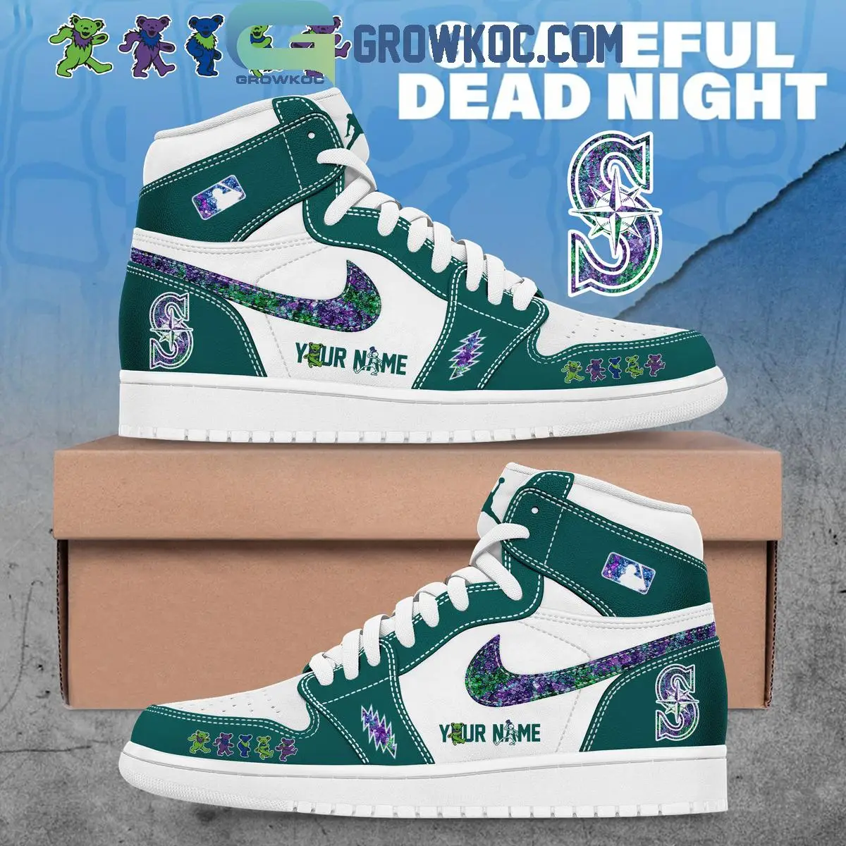 Seattle Mariners x Grateful Dead Night Air Jordan 1 Shoes