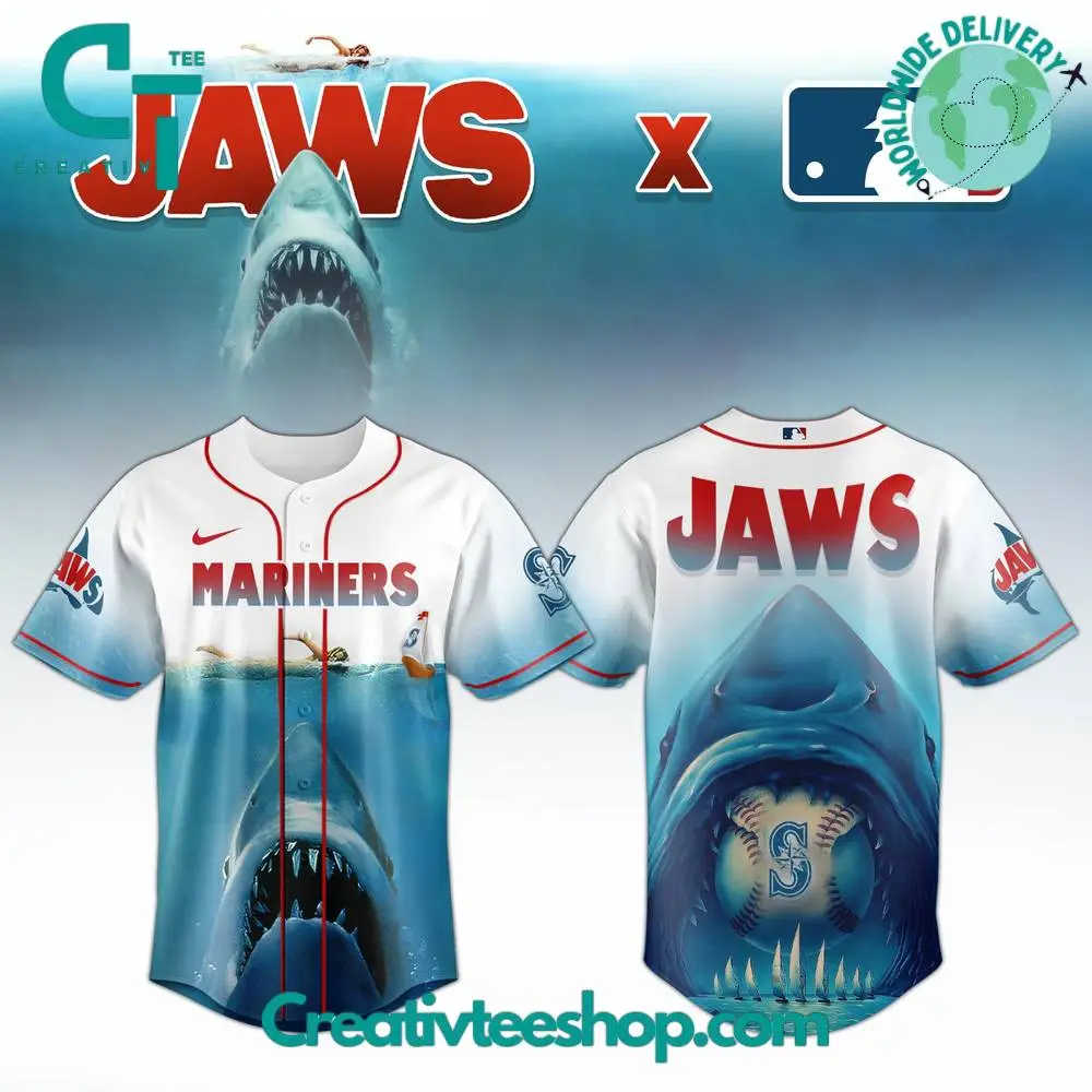 Seattle Mariners X Jaws Movie 50Th Anniversary Special Baseball Jersey