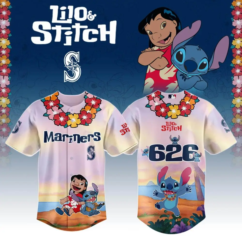 Seattle Mariners X Lilo & Stitch Special Edition Custom Baseball Jersey Seattle Mariners X Lilo & Stitch Special Edition Custom Baseball Jersey - Image 1