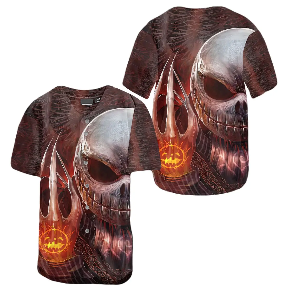 Skull & Flames Gothic Halloween Baseball Jersey – Bold Men’s Shirt - Tazila
