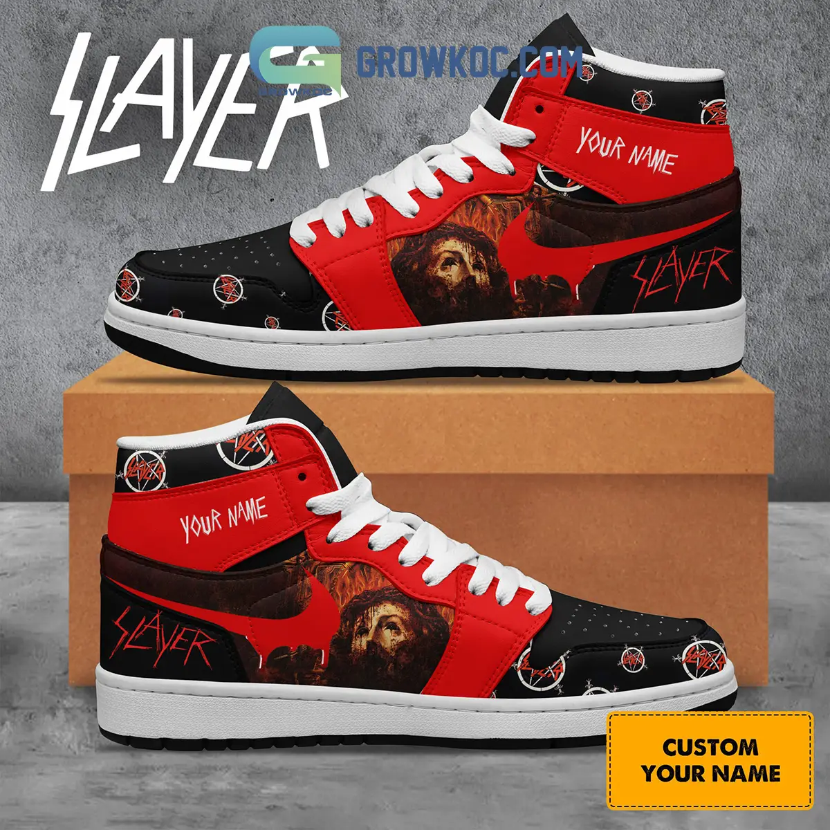 Slayer Rock Band Of The Devil White Version Personalized Air Jordan 1 Shoes