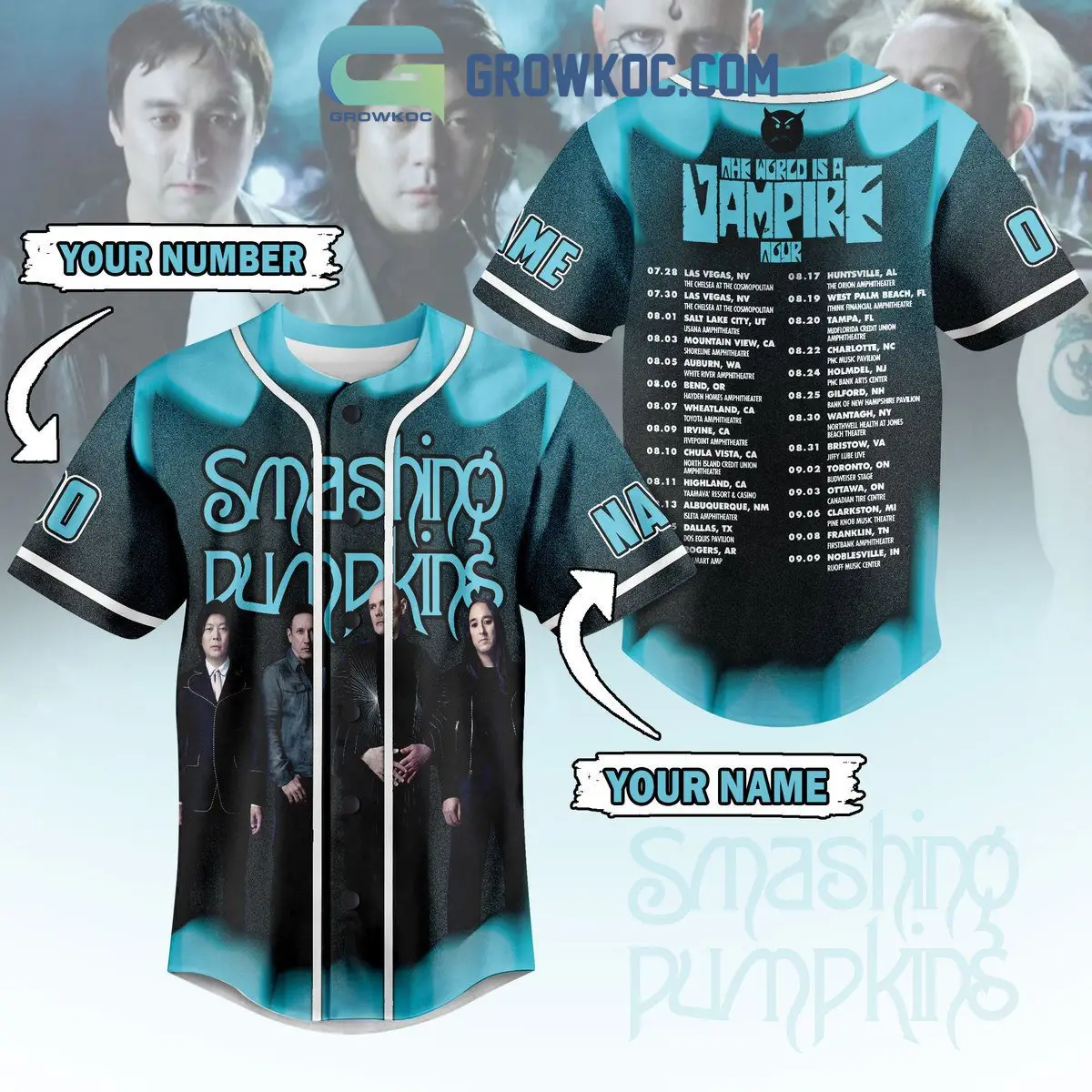 Smashing Pumpkins The World Is A Vampire Tour Personalized Baseball Jersey