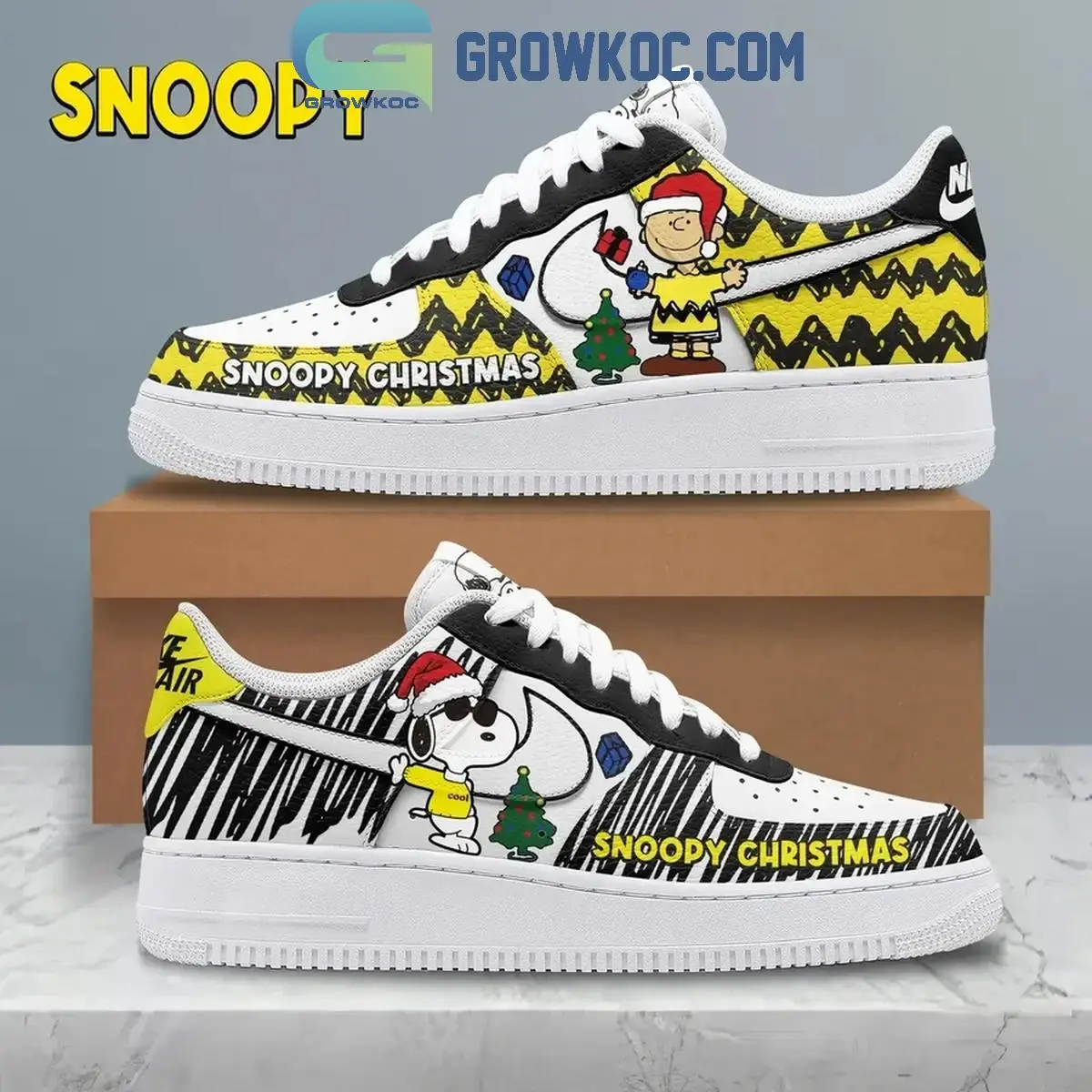 Snoopy Christmas Peanuts Happy Holiday Air Force 1 Shoes Snoopy Christmas Peanuts Happy Holiday Air Force 1 Shoes - Image 1