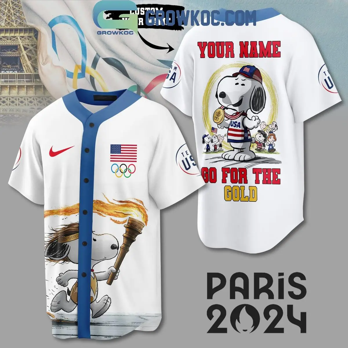 Snoopy Olympic Paris 2024 USA Team Go For Gold Personalized Baseball Jersey