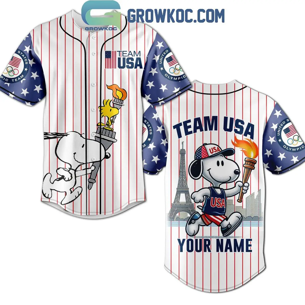 Snoopy Peanuts Team USA Paris Olympic 2024 Personalized Baseball Jersey