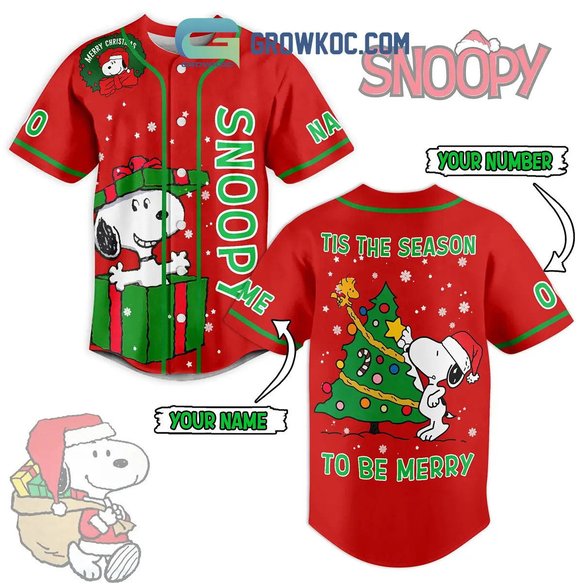Snoopy Tis The Season To Be Merry Personalized Baseball Jersey