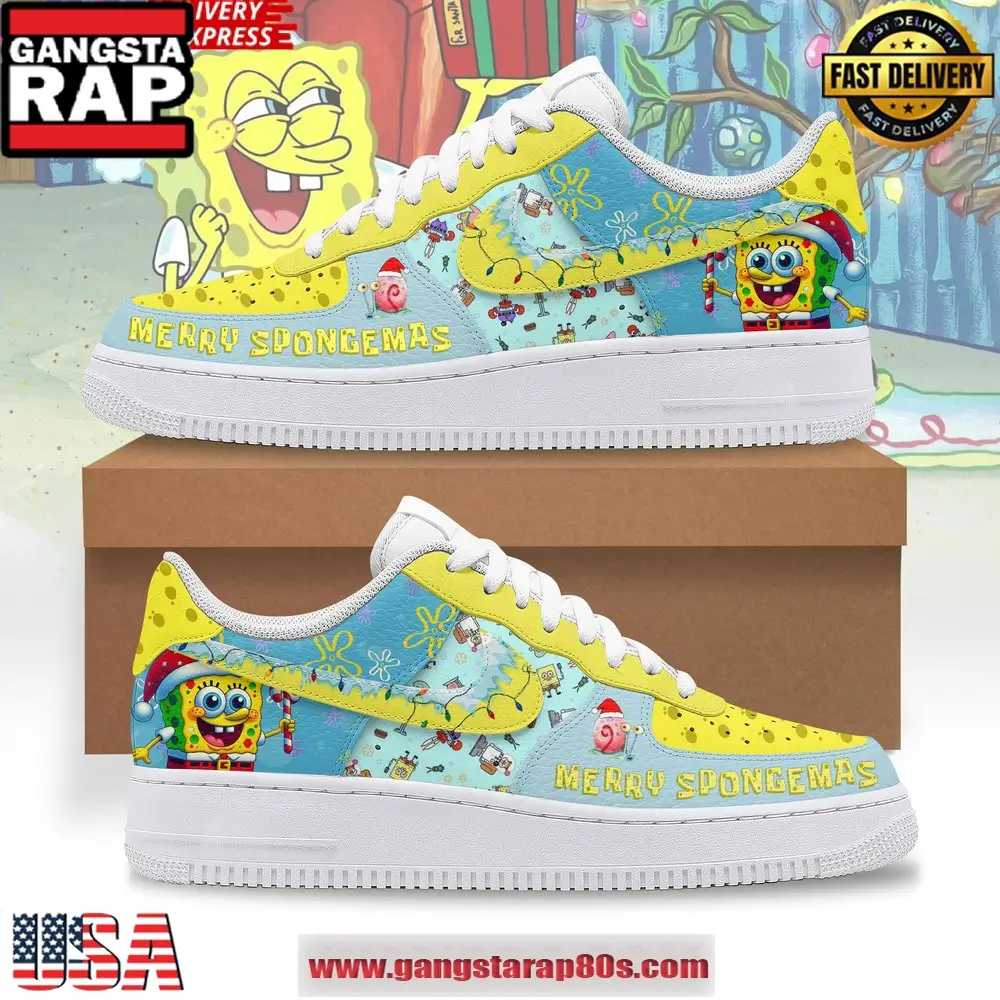SpongeBob SquarePants Merry Christmas Air Force 1 Running Sneakers Shoes