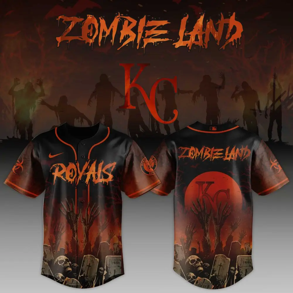 Spooky Zombie Land Royals Baseball Jersey - Perfect For Halloween & Sports Fans! 🧟♂️⚾️ Limited Edition! Spooky Zombie Land Royals Baseball Jersey - Perfect For Halloween & Sports Fans! 🧟♂️⚾️ Limited Edition! - Image 1