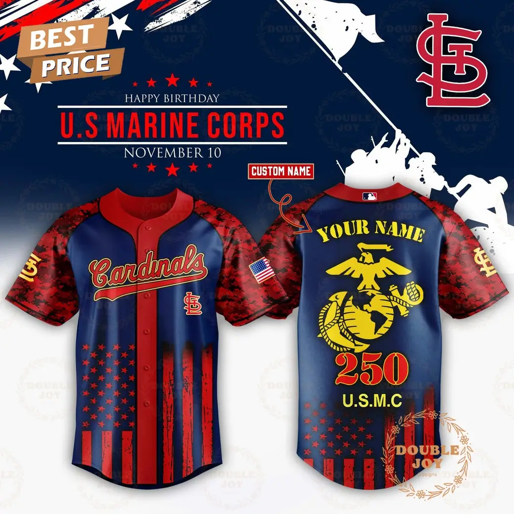 St. Louis Cardinals x 250th Happy Birthday USMC Custom Name Baseball Jersey