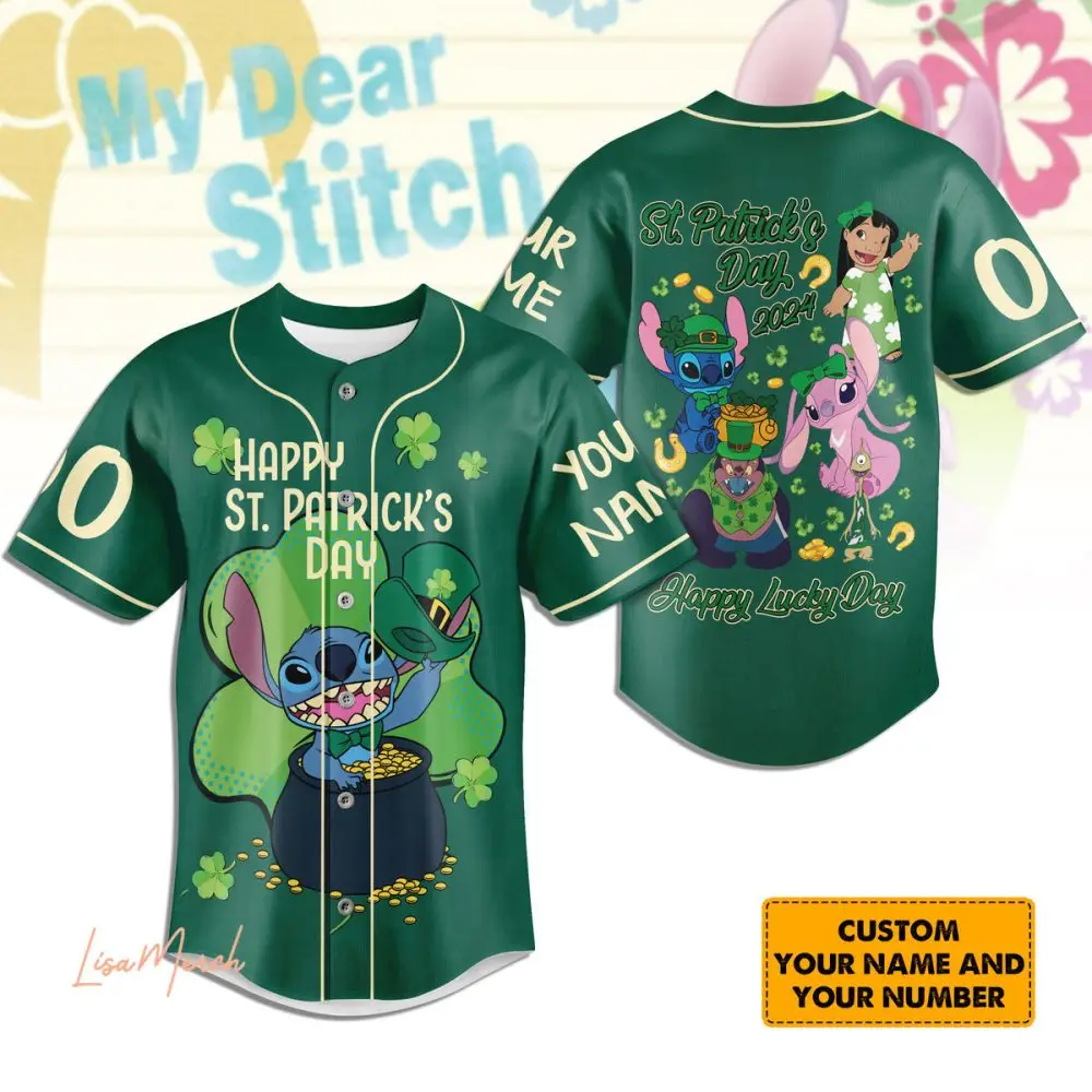 St. Patrick'S Day Stitch Baseball Jersey - Custom Name & Number , Festive & Fun St. Patrick'S Day Stitch Baseball Jersey - Custom Name & Number , Festive & Fun - Image 1