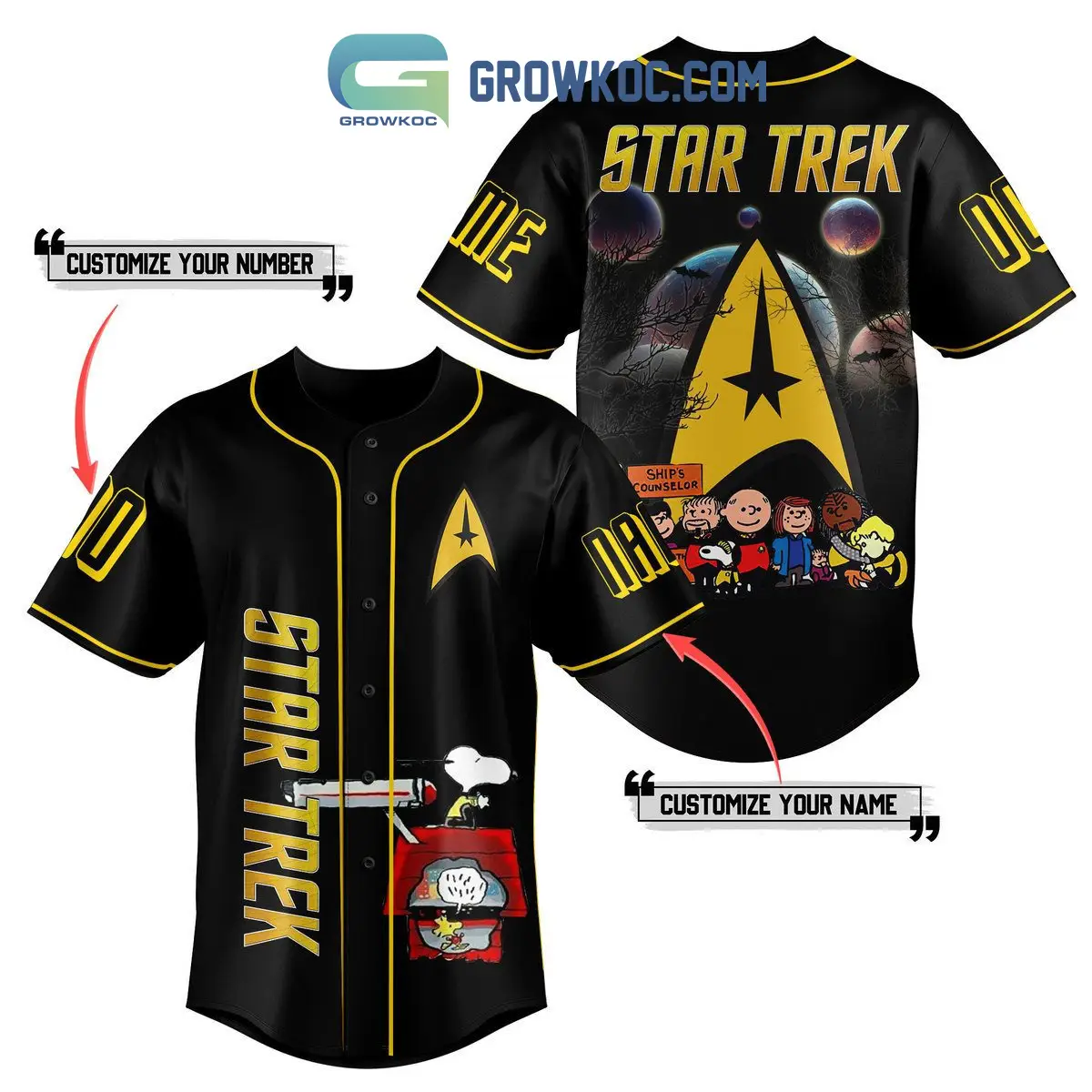 Star Trek Snoopy Peanuts Personalized Baseball Jersey