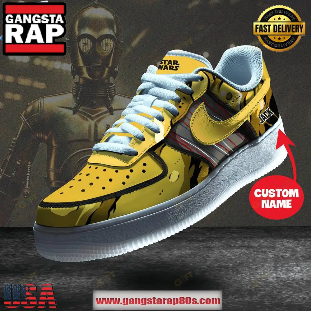 Star Wars C-3PO Limited Edition Air Force 1 Running Sneakers Shoes Star Wars C-3PO Limited Edition Air Force 1 Running Sneakers Shoes - Image 1