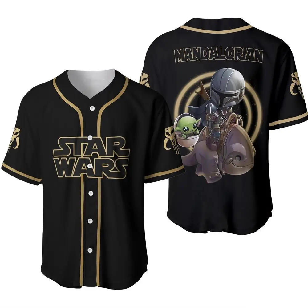 Star Wars Mandalorian Baseball Jersey - Grogu & Mando Graphic Tee - Unisex Fan Apparel