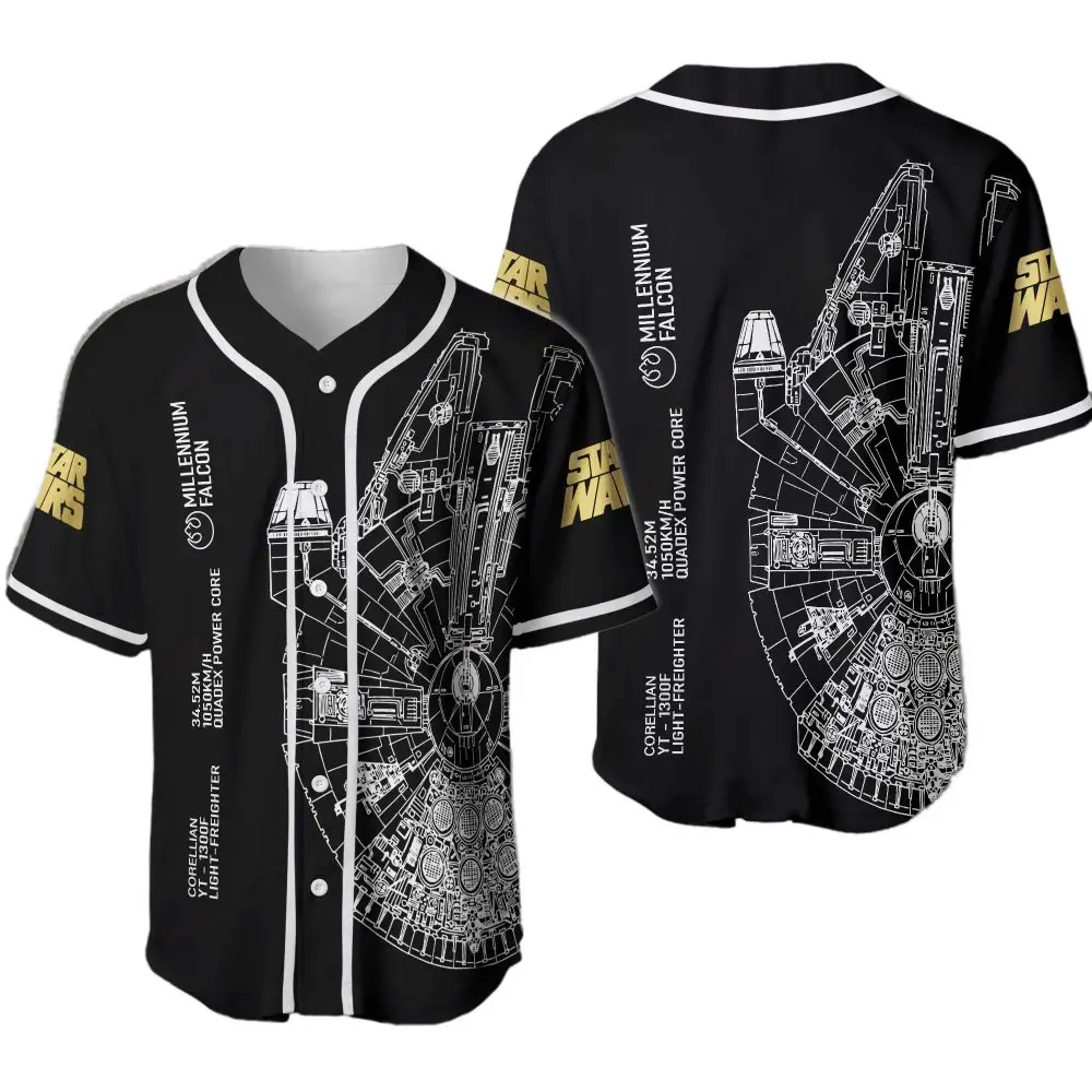 Star Wars Millennium Falcon Baseball Jersey – Iconic Black & White Design, Unisex Apparel For Fans