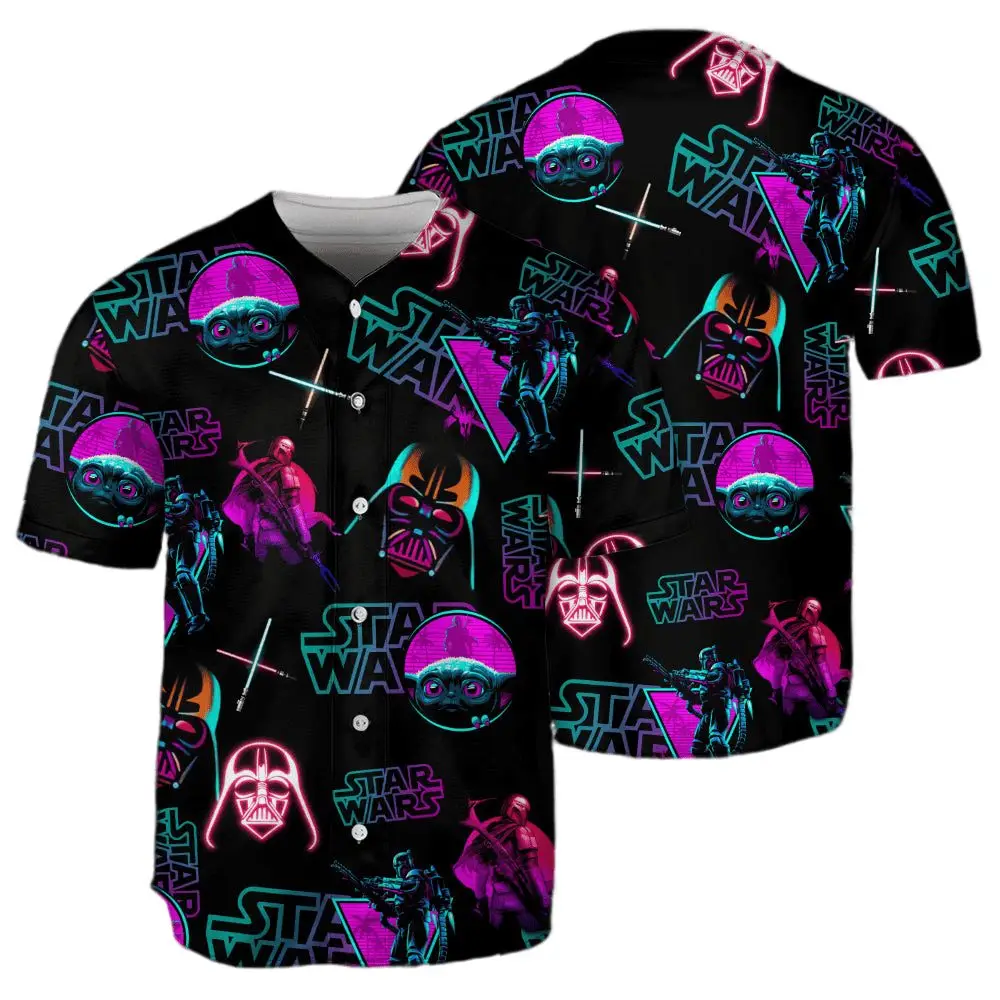 Star Wars Neon Graphic Button-Up Shirt – Vibrant Sci-Fi Style For Fans Star Wars Neon Graphic Button-Up Shirt – Vibrant Sci-Fi Style For Fans - Image 1