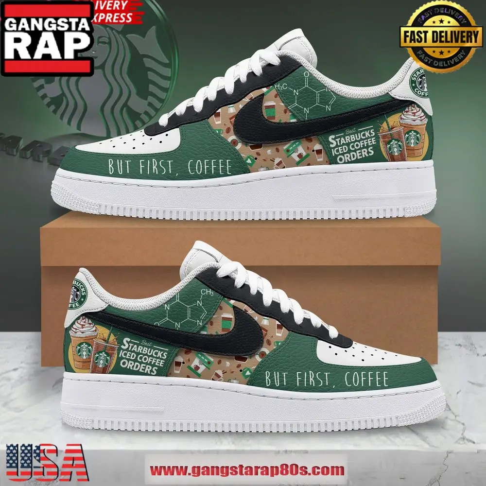 Starbucks But First Coffee Limited Edition Air Force 1 Shoes Running Sneakers Starbucks But First Coffee Limited Edition Air Force 1 Shoes Running Sneakers - Image 1