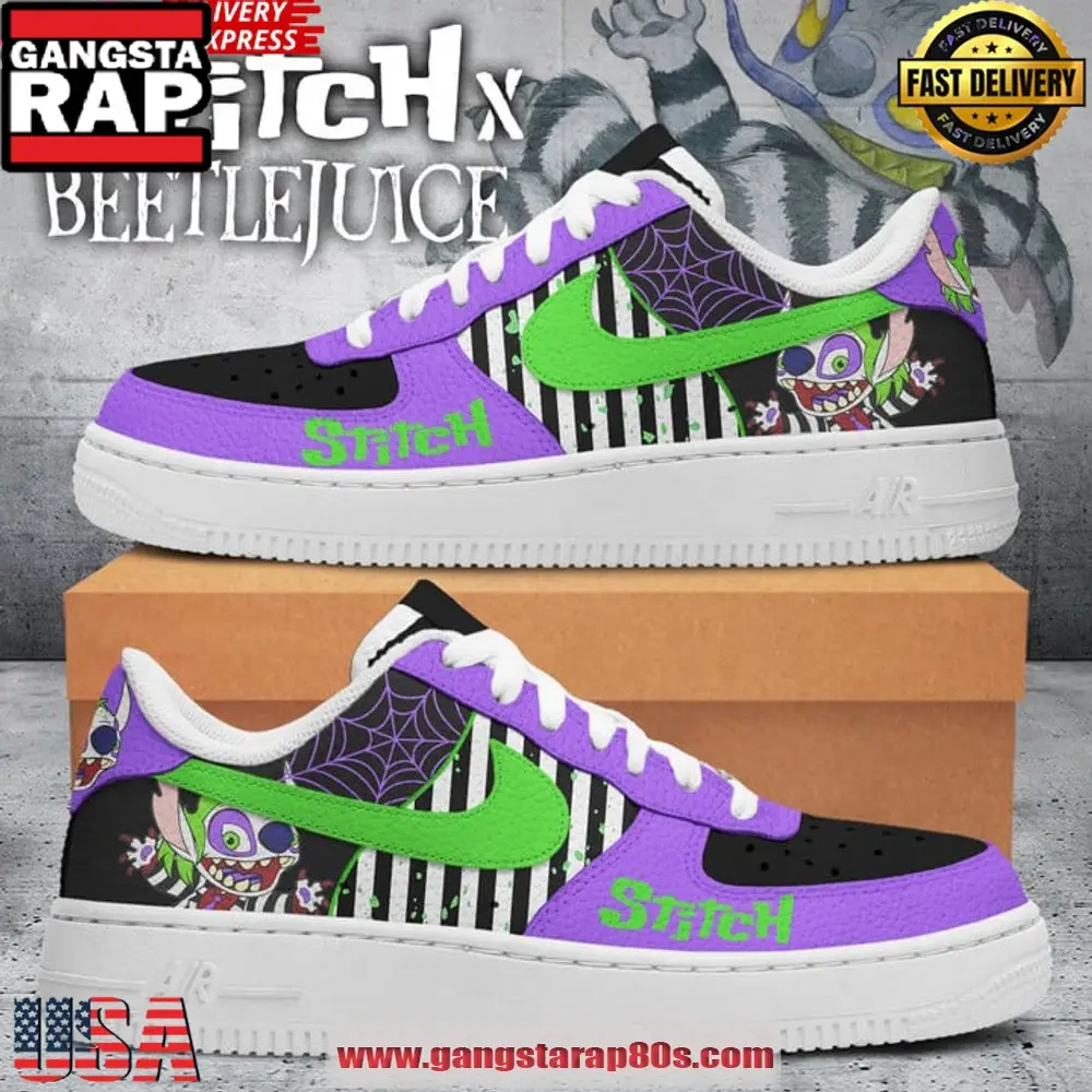 Stitch & Beetlejuice Limited Edition Air Force 1 Running Sneakers Shoes Stitch & Beetlejuice Limited Edition Air Force 1 Running Sneakers Shoes - Image 1