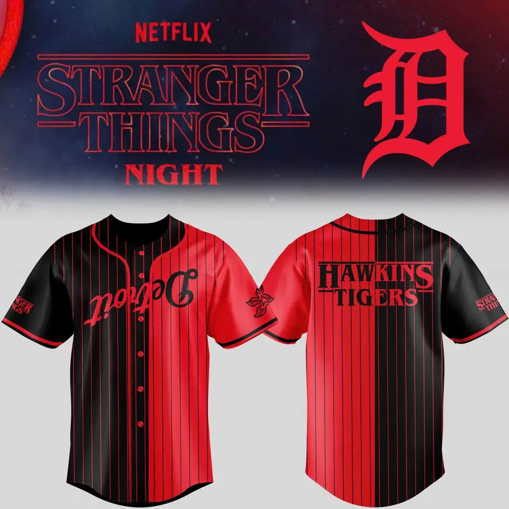 Stranger Things X Detroit Tigers Mlb Custom Baseball Jersey Stranger Things X Detroit Tigers Mlb Custom Baseball Jersey - Image 1