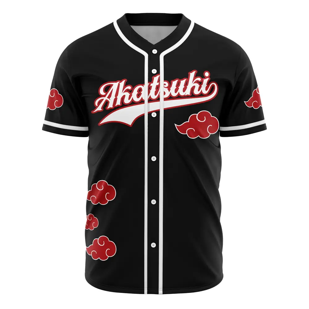 Stylish Akatsuki Baseball Jersey - Black & Red Cloud Design, Perfect For Anime Fans