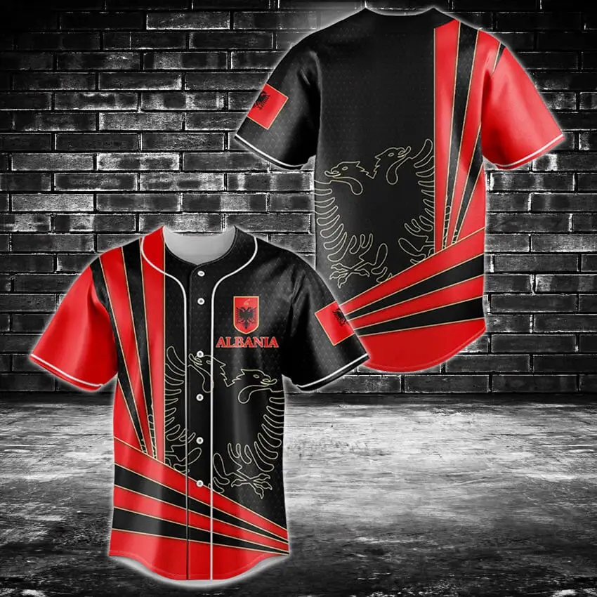 Stylish Albania Flag Baseball Jersey - Bold Black & Red Design For Fans