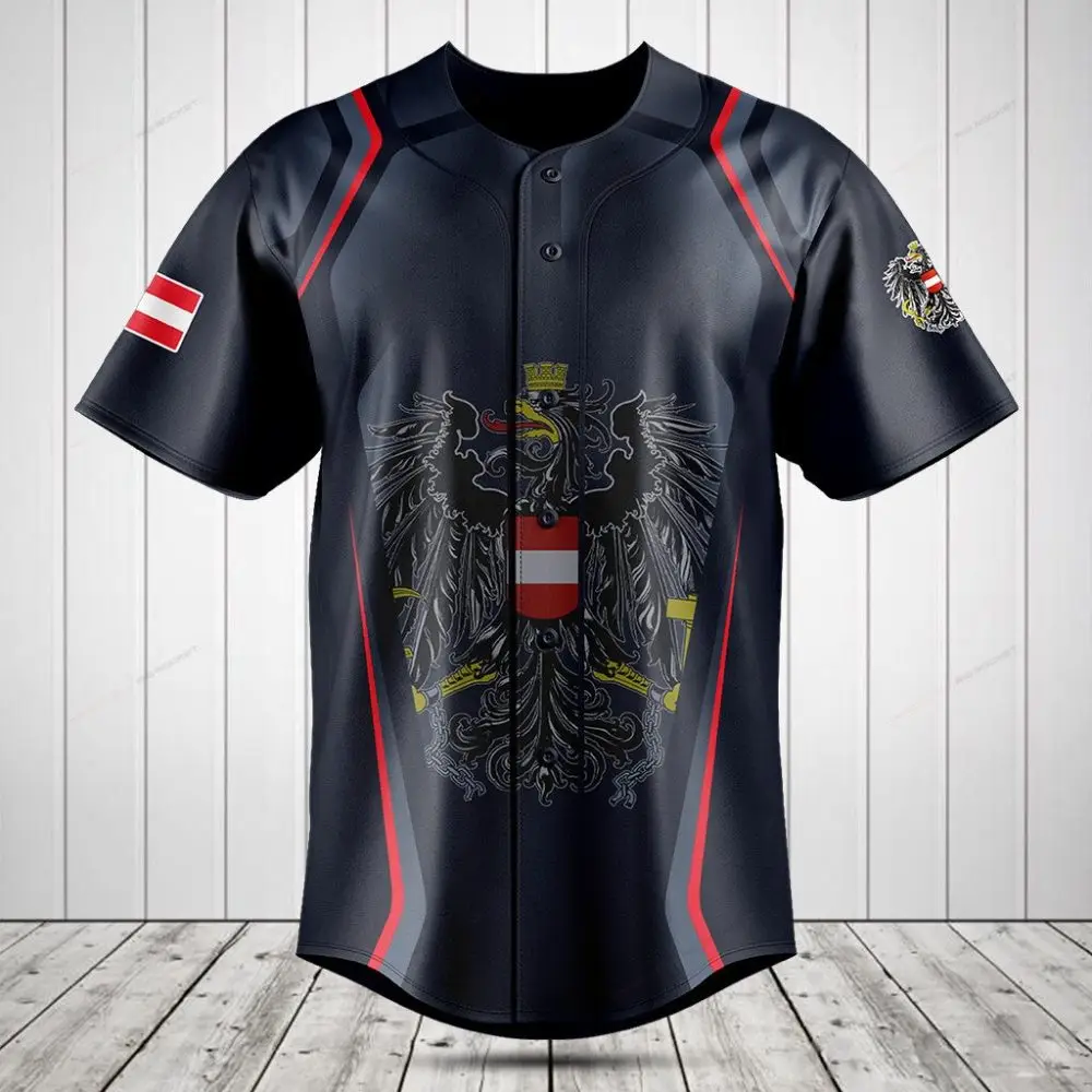 Stylish Austrian Flag Baseball Jersey - Double-Headed Eagle Design, Breathable Fabric, Unisex Sizes Available