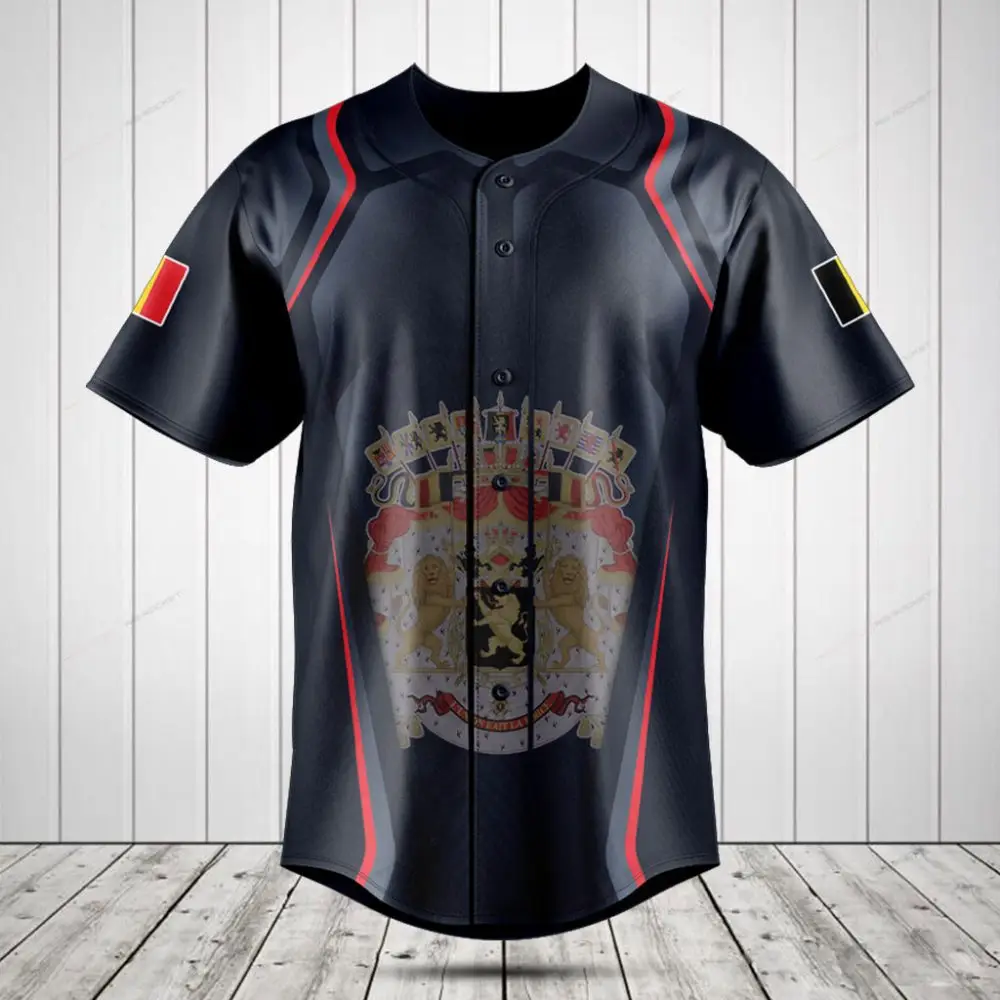 Stylish Black Baseball Jersey With Lion Crest & Flag Patches - Perfect For Sports Fans!