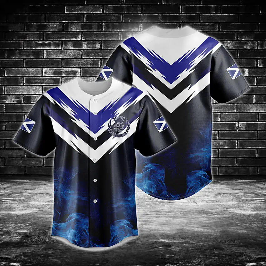 Stylish Blue & Black Graphic Baseball Jersey - Bold Design, Perfect Fit For Sports & Casual Wear