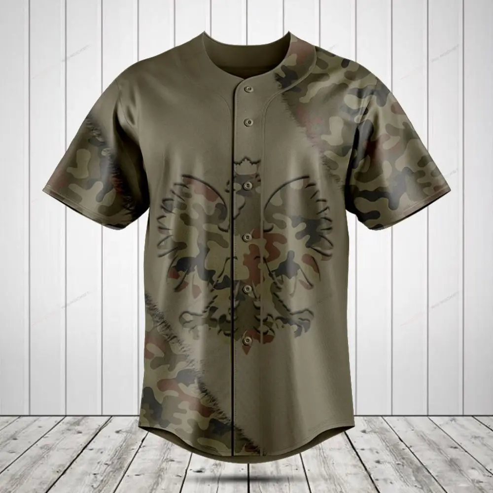 Stylish Camo Baseball Jersey With Eagle Design - Men'S Short Sleeve Casual Shirt