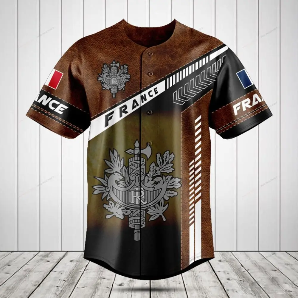 Stylish France Baseball Jersey - Vintage Brown & Black Design, Short Sleeve, Perfect Gift Stylish France Baseball Jersey - Vintage Brown & Black Design, Short Sleeve, Perfect Gift - Image 1
