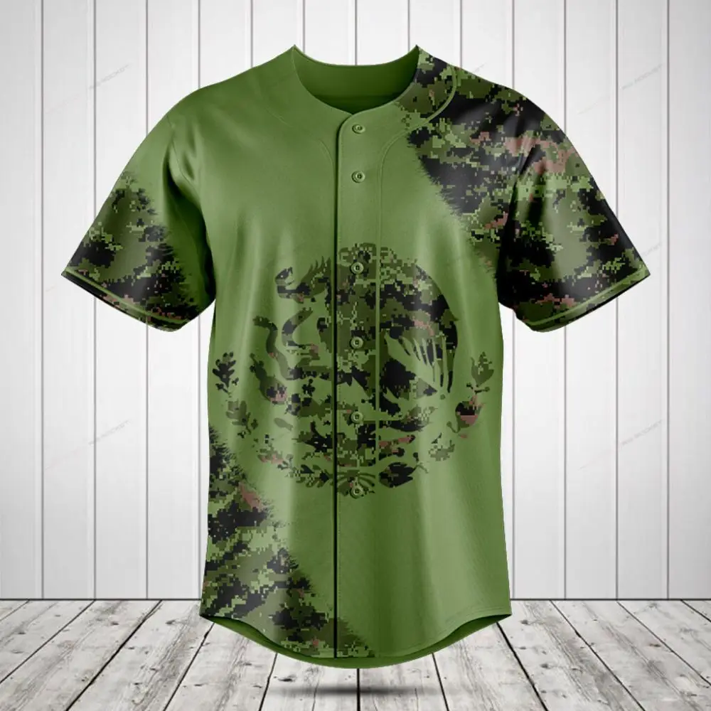 Stylish Green Camo Baseball Jersey - Breathable, Quick-Dry, Perfect For Sports & Casual Wear